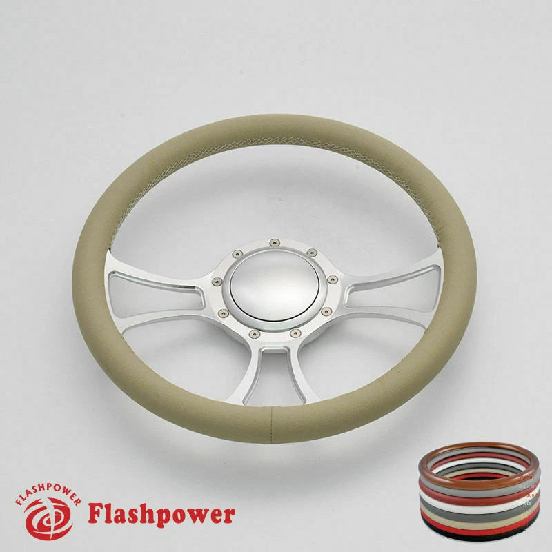 14'' Billet Steering Wheels Full Wrap restoration Chevy Ford Mopar W/ Horn