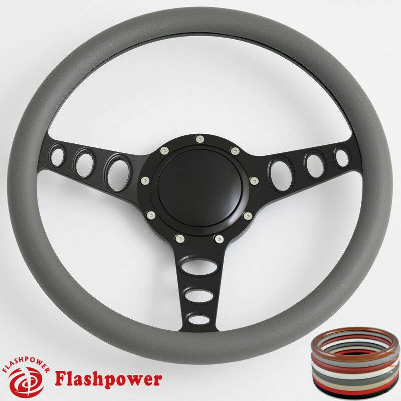 14'' Billet Steering Wheels Half Wrap Restoration Chevy Ford Mopar w Horn Button