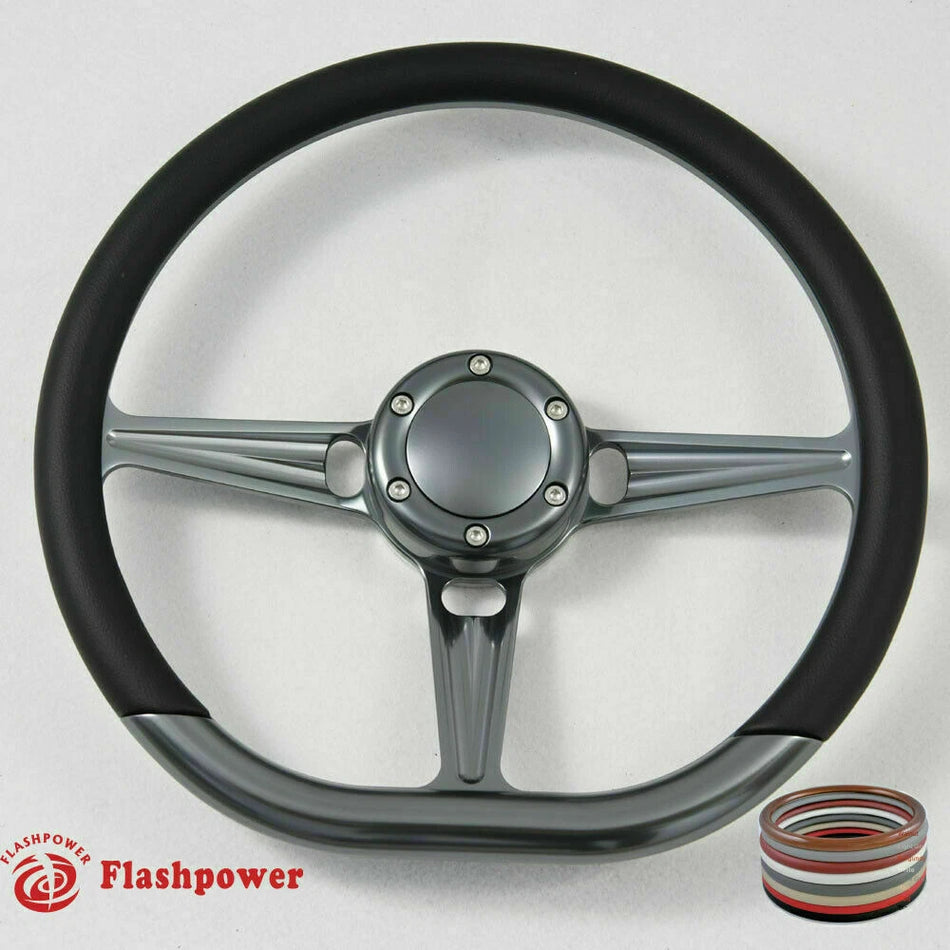 14'' Gun Metal Billet Steering Wheel Caprice S10 Chevy GMC W/Horn