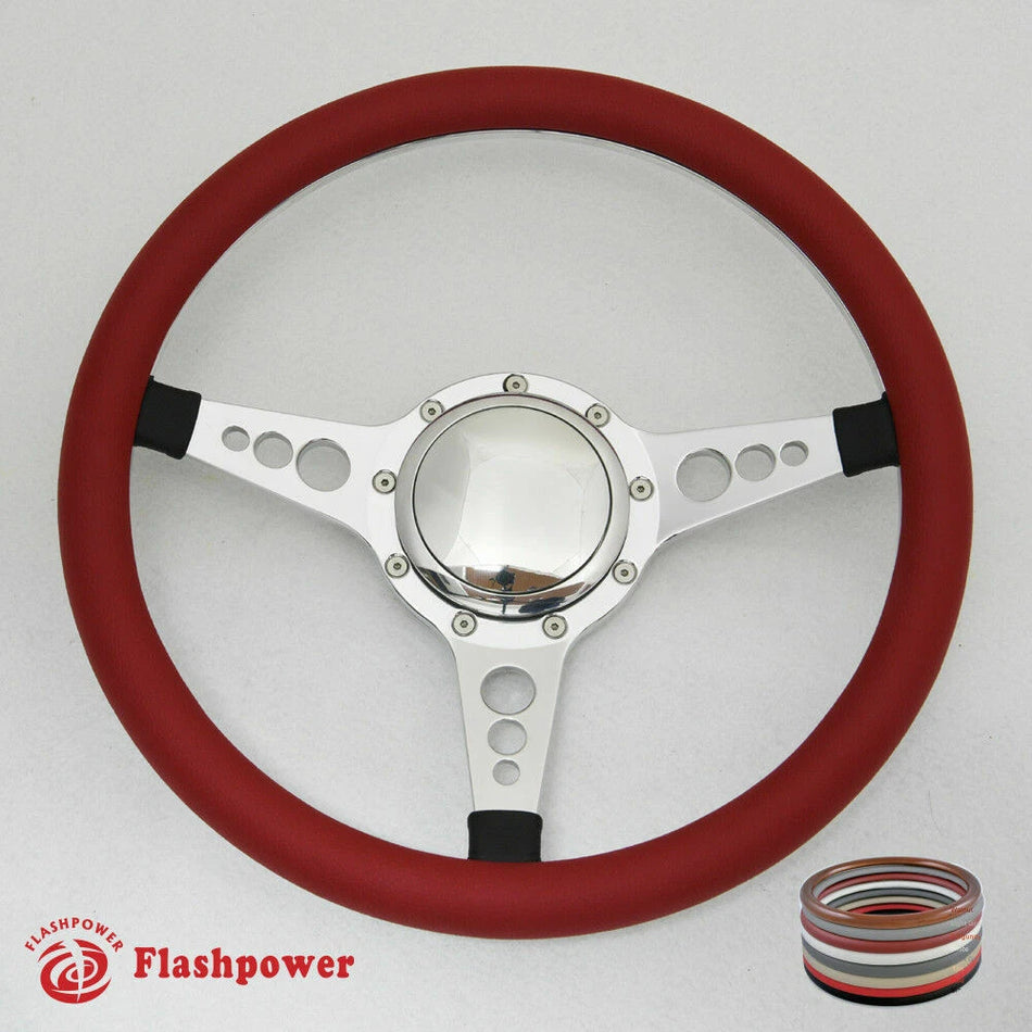 14'' Polished Billet Steering Wheel Half Wrap Horn Button Chevelle GTO