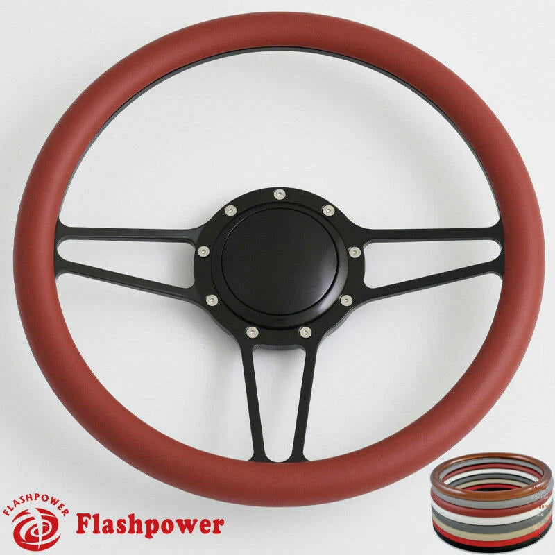 14'' Billet Steering Wheels Half Wrap Custom Chevy Ididit Flaming River w/ Horn