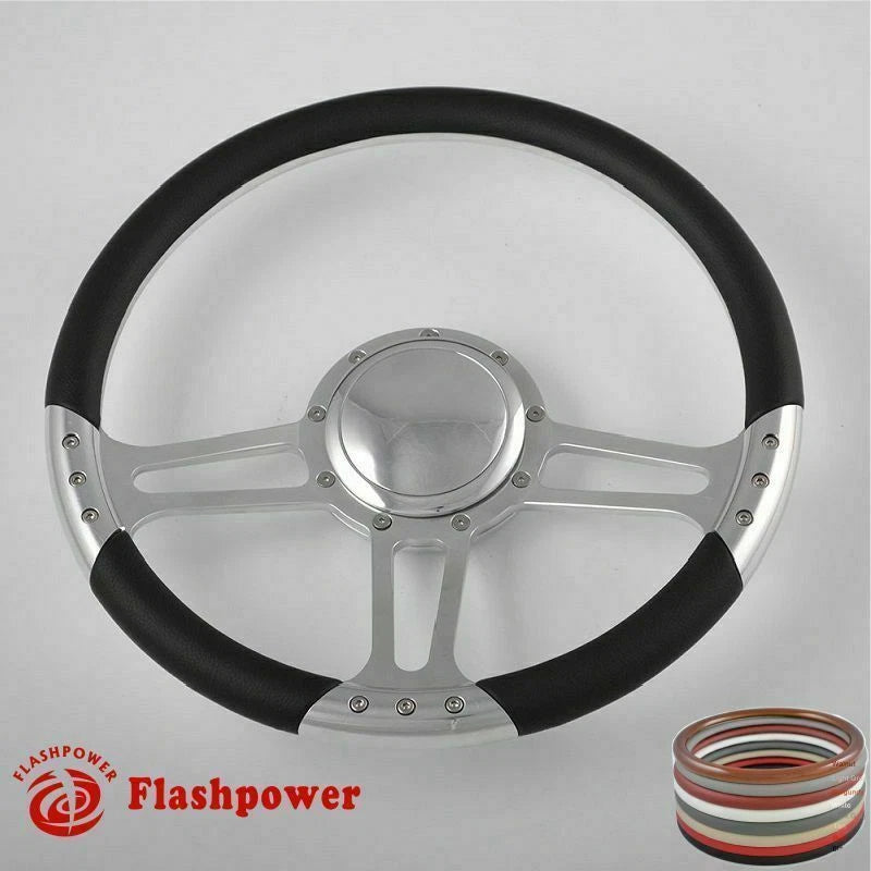 14'' Satin Billet Steering Wheel Carbon Vinyl Full Wrap Blazer Chevy C10 W/Horn