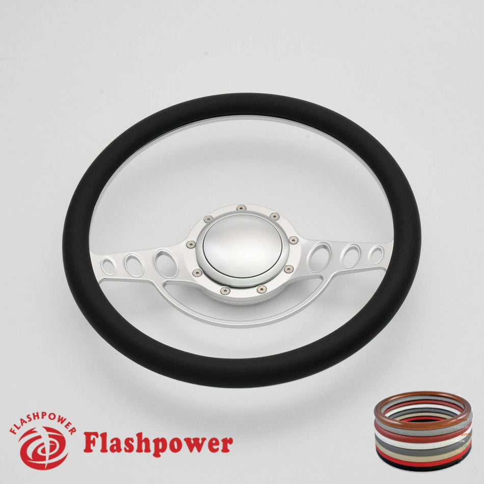 15.5'' Satin Billet Steering Wheel Full Wrap Ford GM Cutlass Impala Chevy W/Horn