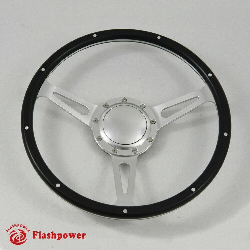 14" Black Forest Wood Steering Wheel 9 bolt w/ Horn Button Custom Hot rod Satin