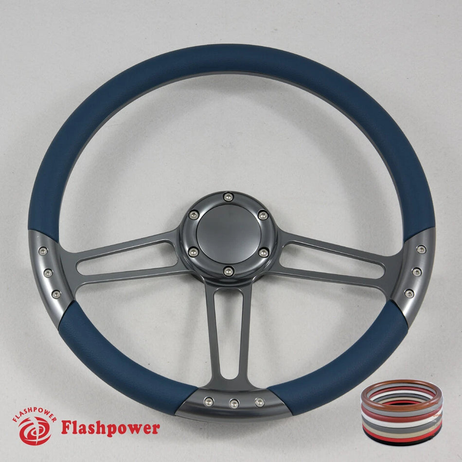 14'' Gun Metal Billet Steering Wheel Half Wrap GM Impala C10 W/Horn