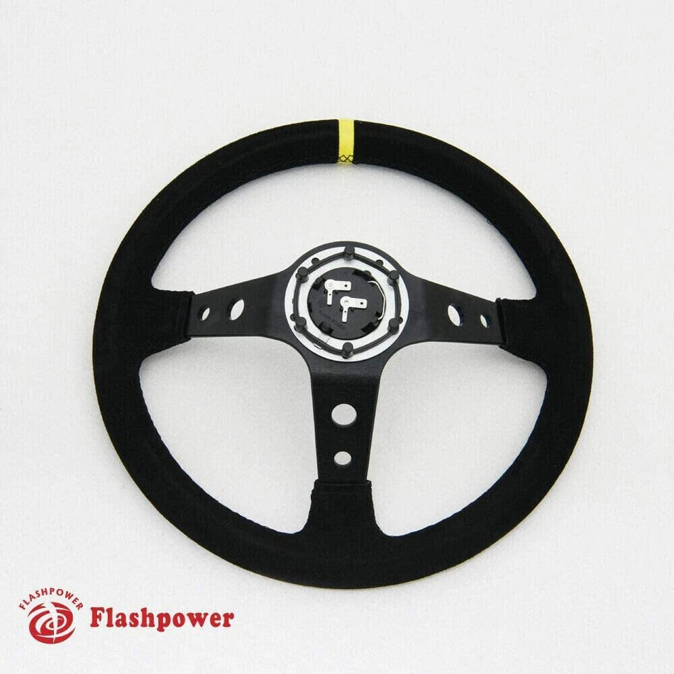 Flashpower Universal 350mm Deep Dished Sport Racing Suede Alloy Steering Wheel