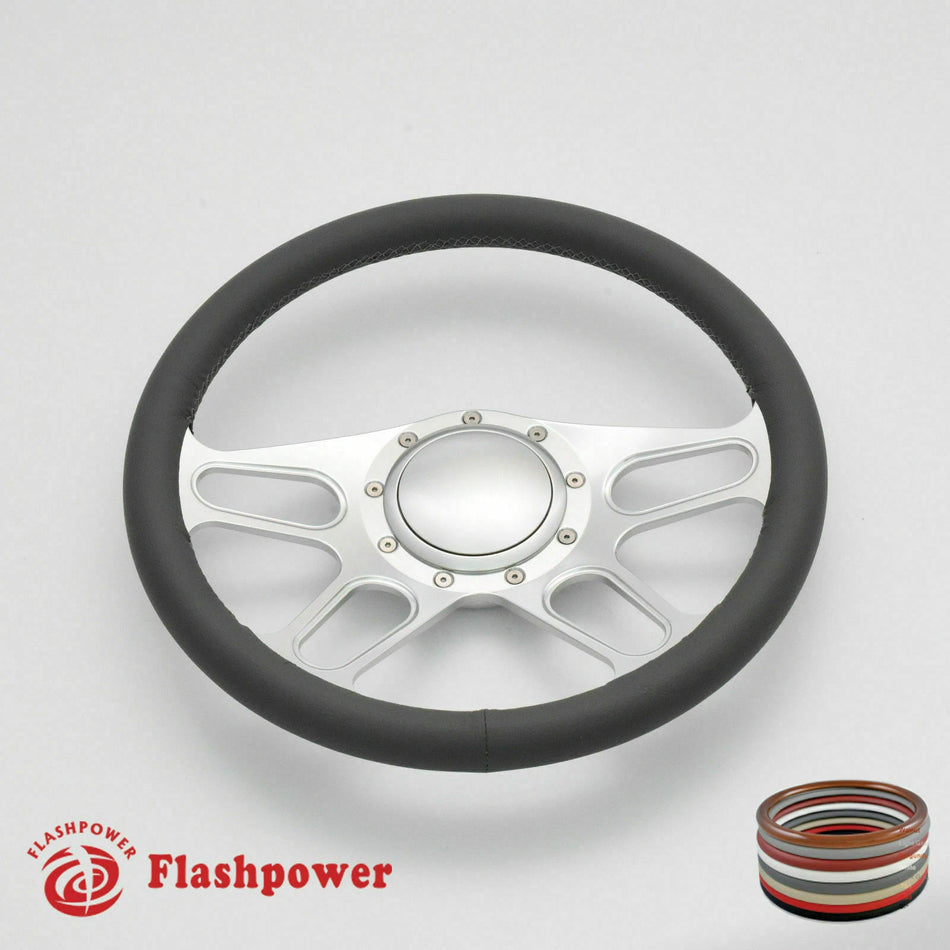 15.5'' Satin Billet Steering Wheel Black Full Wrap Buick Chevy GMC GTO W/ Horn