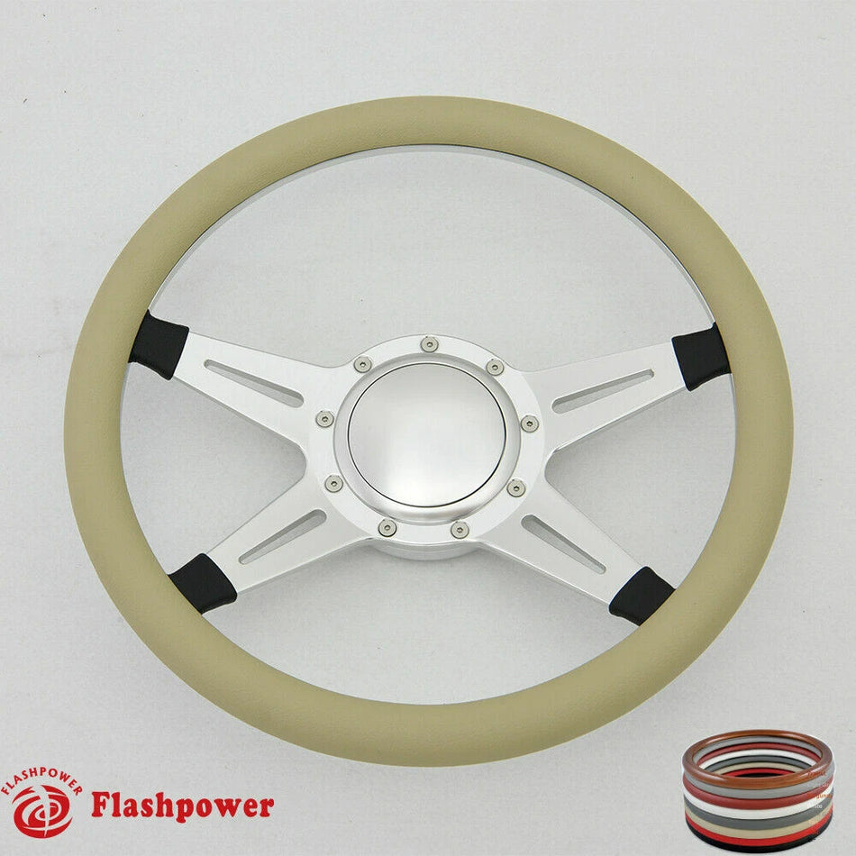 14'' Billet Steering Wheel Full Wrap Ford GM Corvair Impala Chevy w/Horn