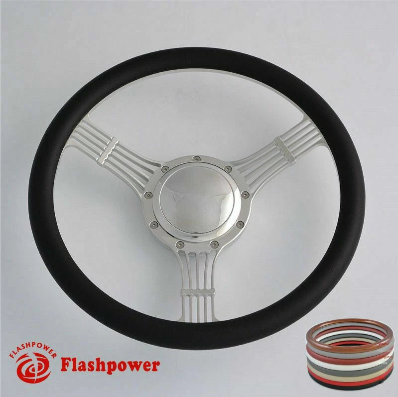 15.5'' Billet Steering Wheels Banjo Half Wrap Restoration Chevy Ford Mopar