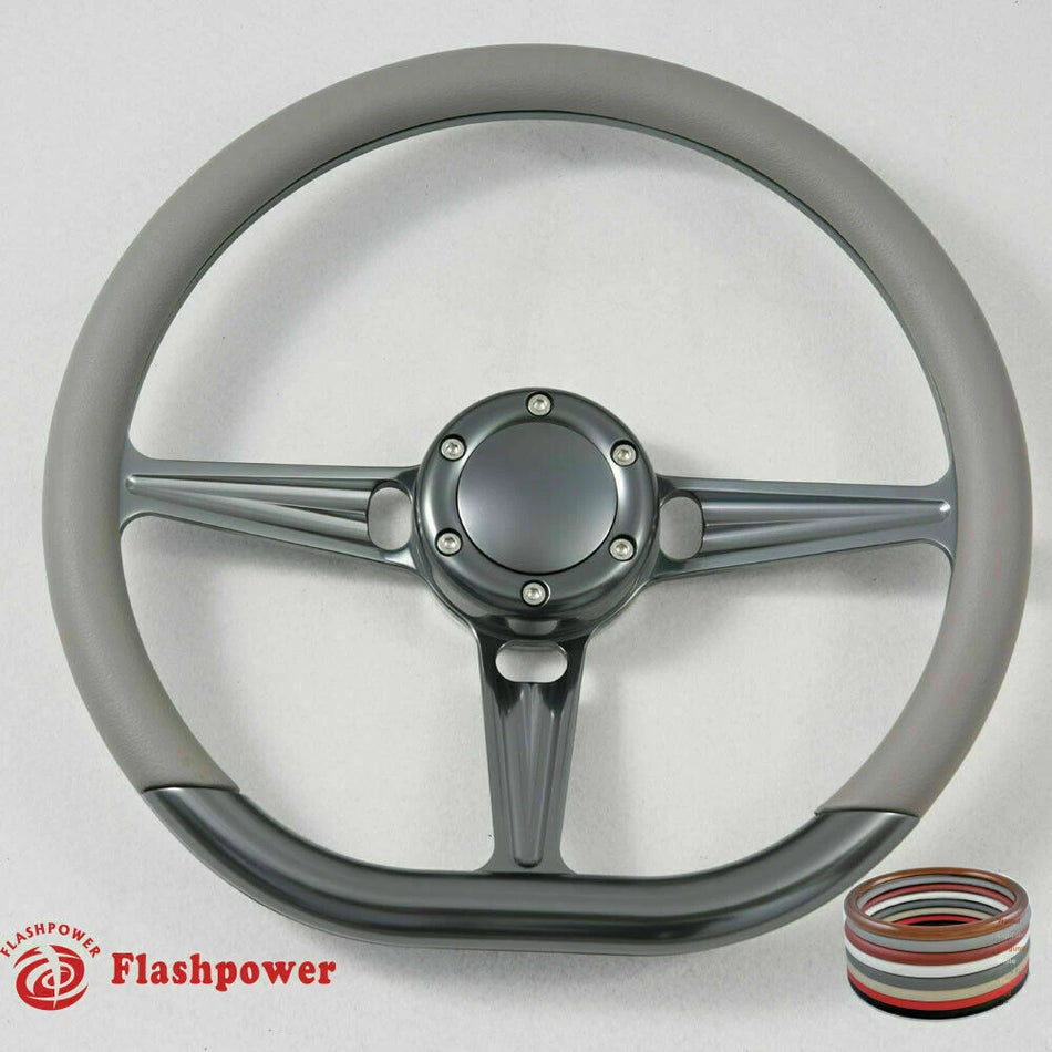 14'' Gun Metal Billet Steering Wheel Caprice S10 Chevy GMC W/Horn
