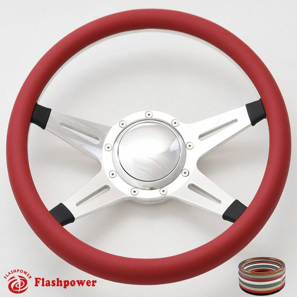 14'' Billet Steering Wheels Full Wrap Bronco Mercury Capri Lincoln w/ Horn