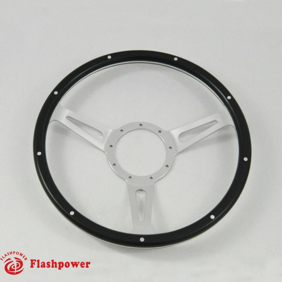 14" Black Forest Wood Steering Wheel 9 bolt w/ Horn Button Custom Hot rod Satin