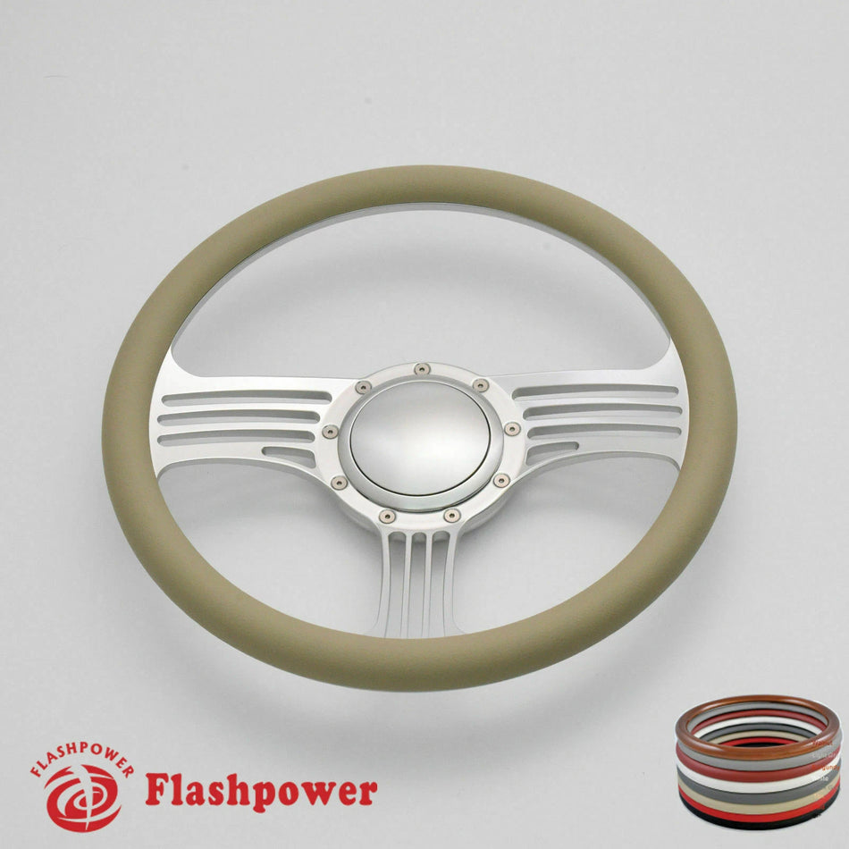 15.5'' Satin Billet Steering Wheel Half Wrap GTO Chevy GMC W/ Horn Button