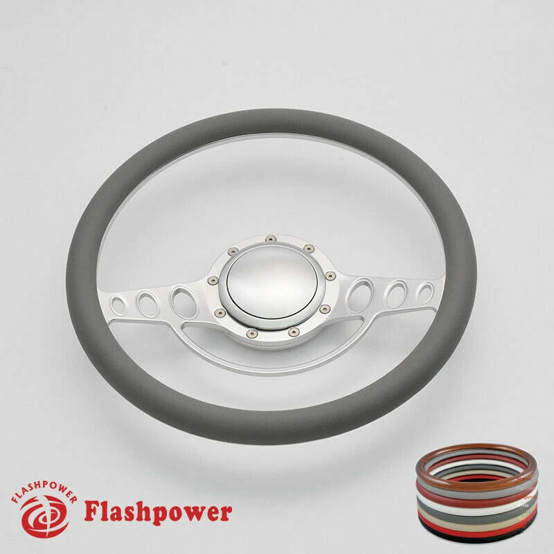 15.5'' Satin Billet Steering Wheel Full Wrap Ford GM Cutlass Impala Chevy W/Horn