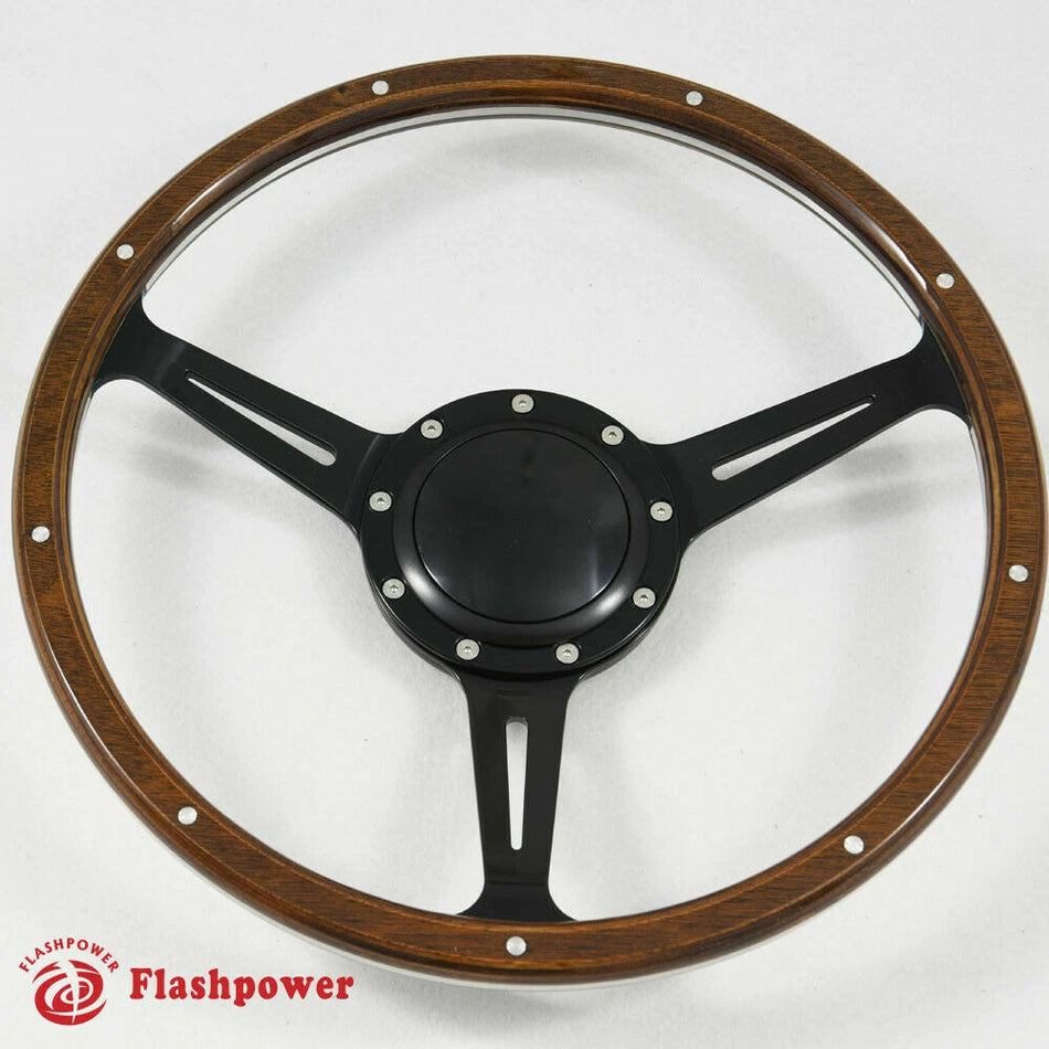 16" Black Wood Steering Wheel Jaguar MG GT MGB Midget W/Horn
