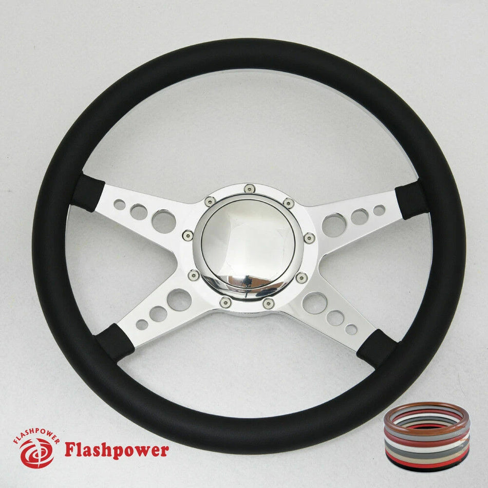 14'' Polished Billet Steering Wheel Full Leather Wrap Catalina Blazer