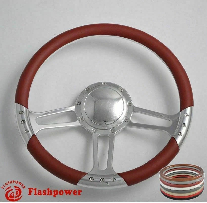 14'' Satin Billet Steering Wheel Carbon Vinyl Full Wrap Blazer Chevy C10 W/Horn