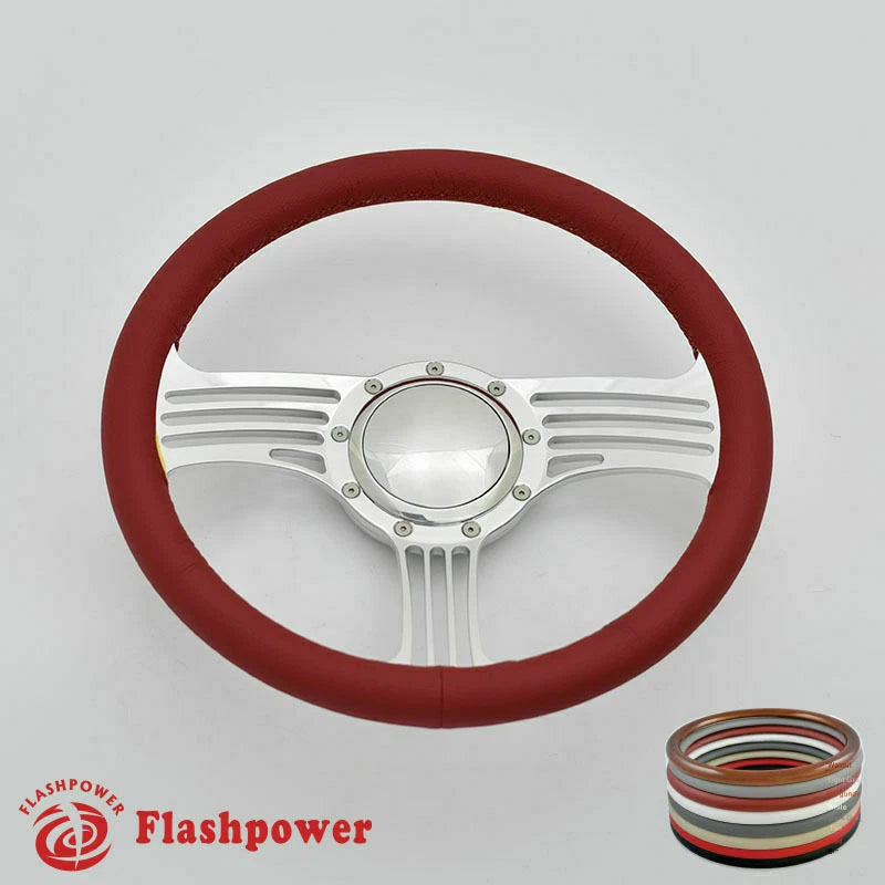 15.5'' Billet Steering Wheel Black Full Wrap Restoration Chevy Ford GTO