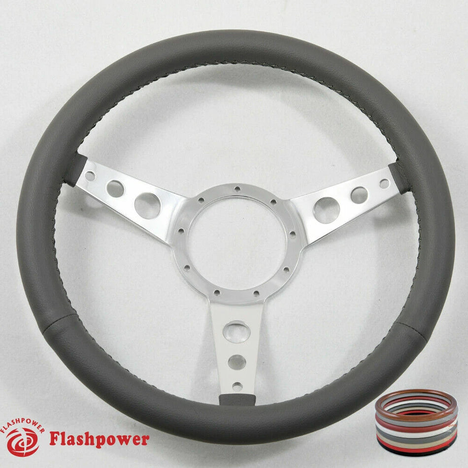 15" Polished Classic Dark Gray Wrapped Steering Wheel 9 bolt with Horn Button
