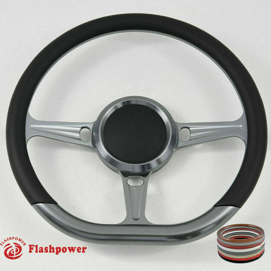 14'' Gun Metal Billet Steering Wheel Caprice GM S10 Blazer W/Horn
