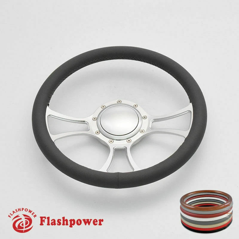 14'' Billet Steering Wheels Full Wrap restoration Chevy Ford Mopar W/ Horn