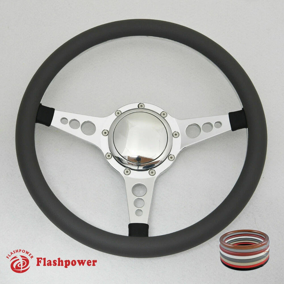 14'' Polished Billet Steering Wheel Half Wrap Horn Button Chevelle GTO