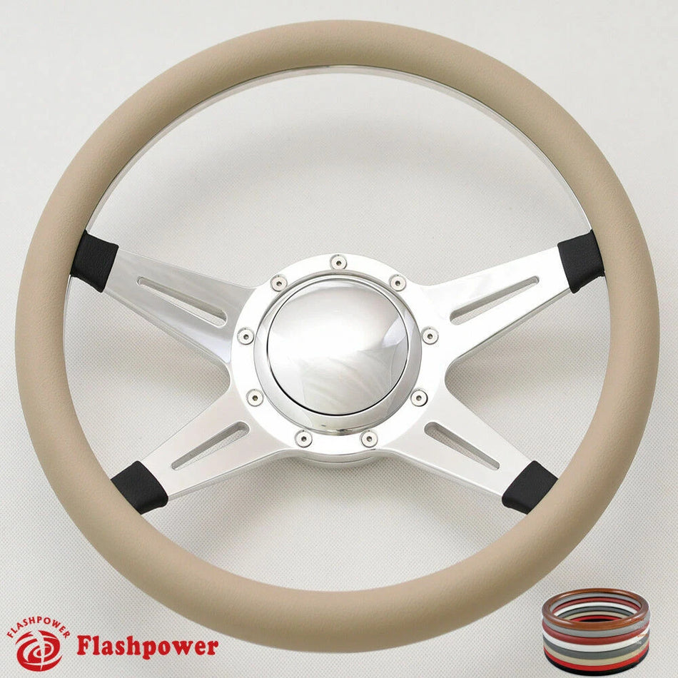 14'' Billet Steering Wheels Full Wrap Bronco Mercury Capri Lincoln w/ Horn