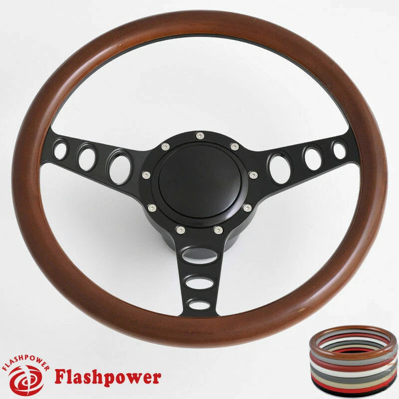 14'' Billet Steering Wheels Half Wrap Restoration Chevy Ford Mopar w Horn Button