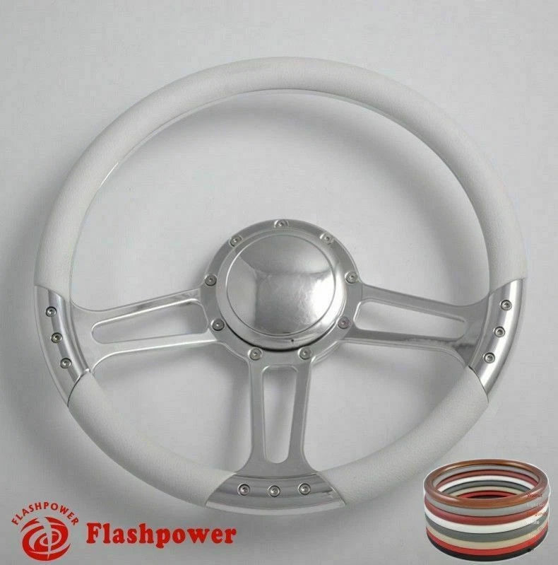 14'' Satin Billet Steering Wheel Carbon Vinyl Full Wrap Blazer Chevy C10 W/Horn