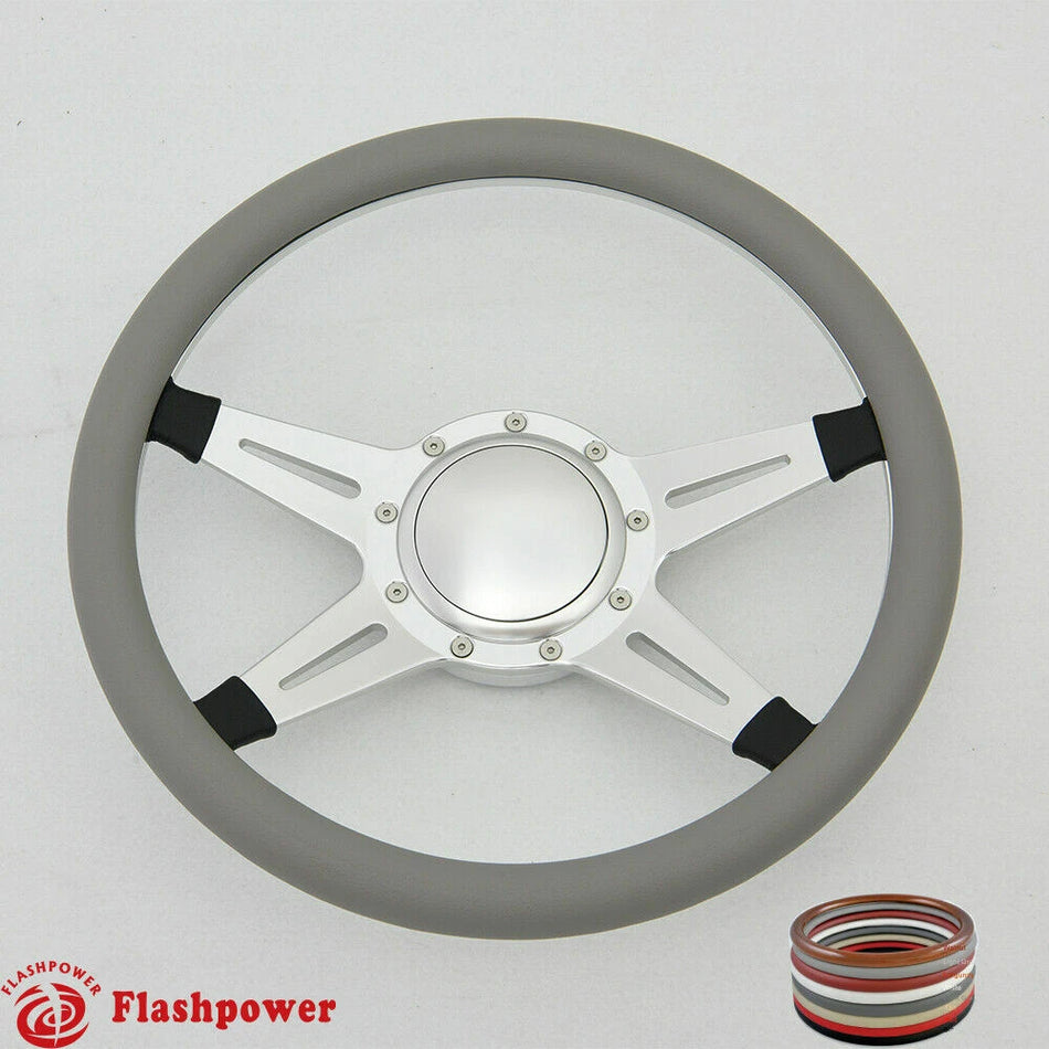 14'' Billet Steering Wheel Full Wrap Ford GM Corvair Impala Chevy w/Horn