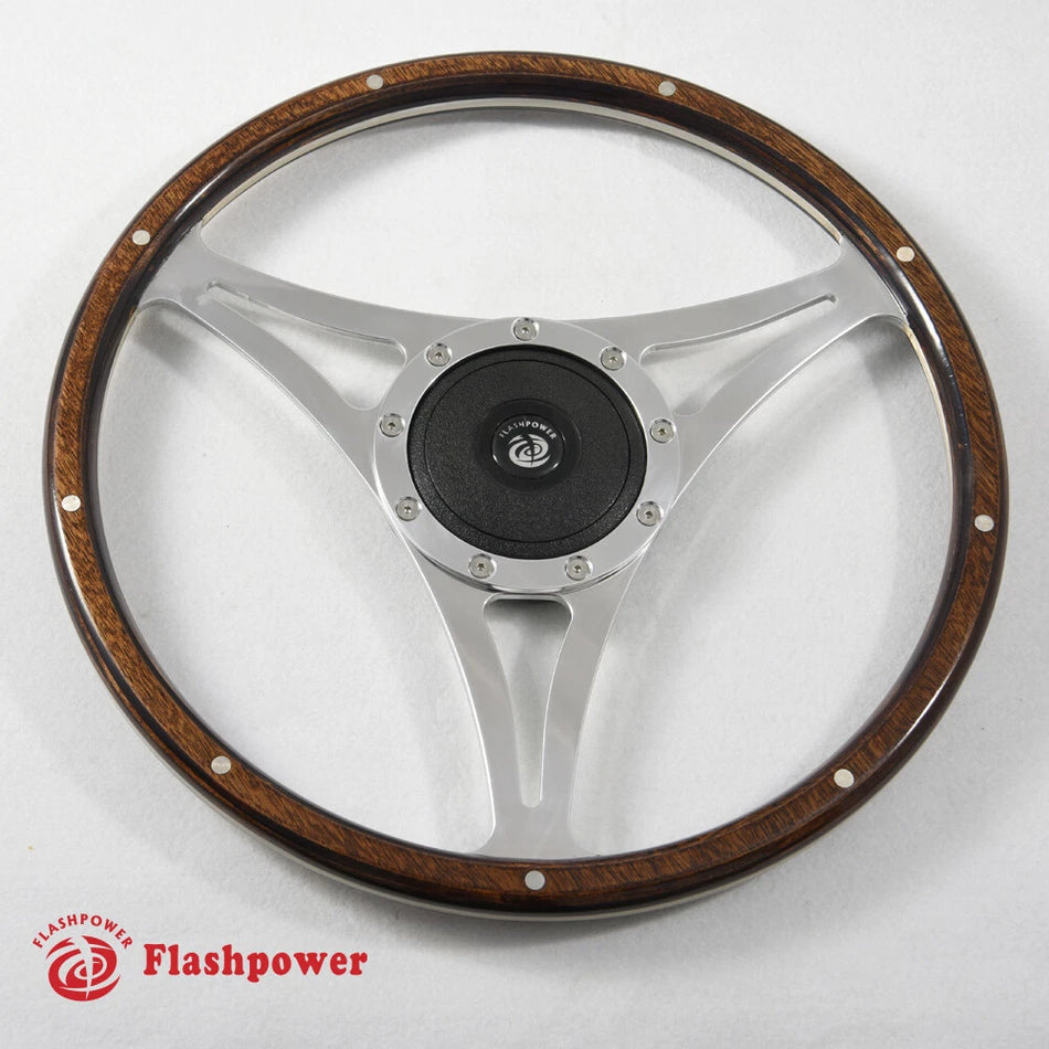 16" Classic Riveted Wood Steering Wheel Horn Button Triumph Jaguar Marine Boat
