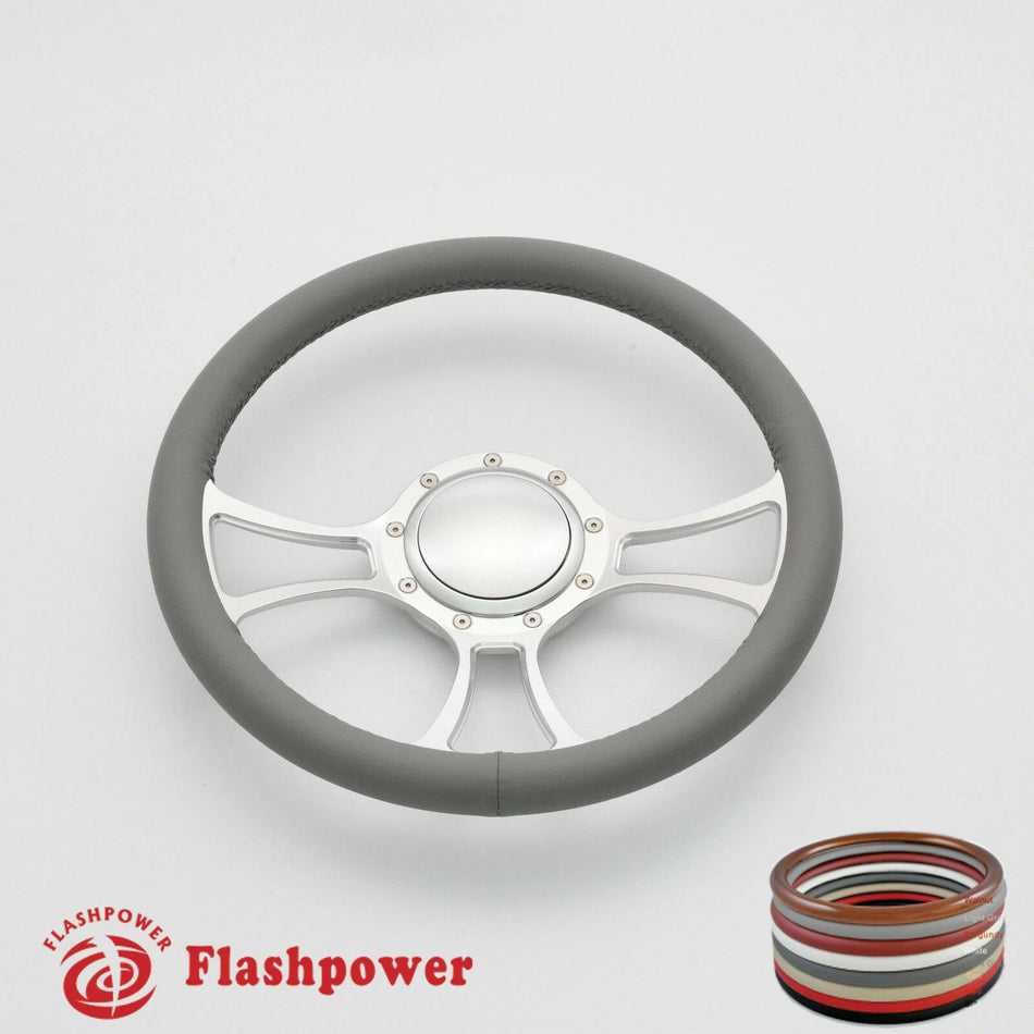 14'' Billet Steering Wheels Full Wrap restoration Chevy Ford Mopar W/ Horn