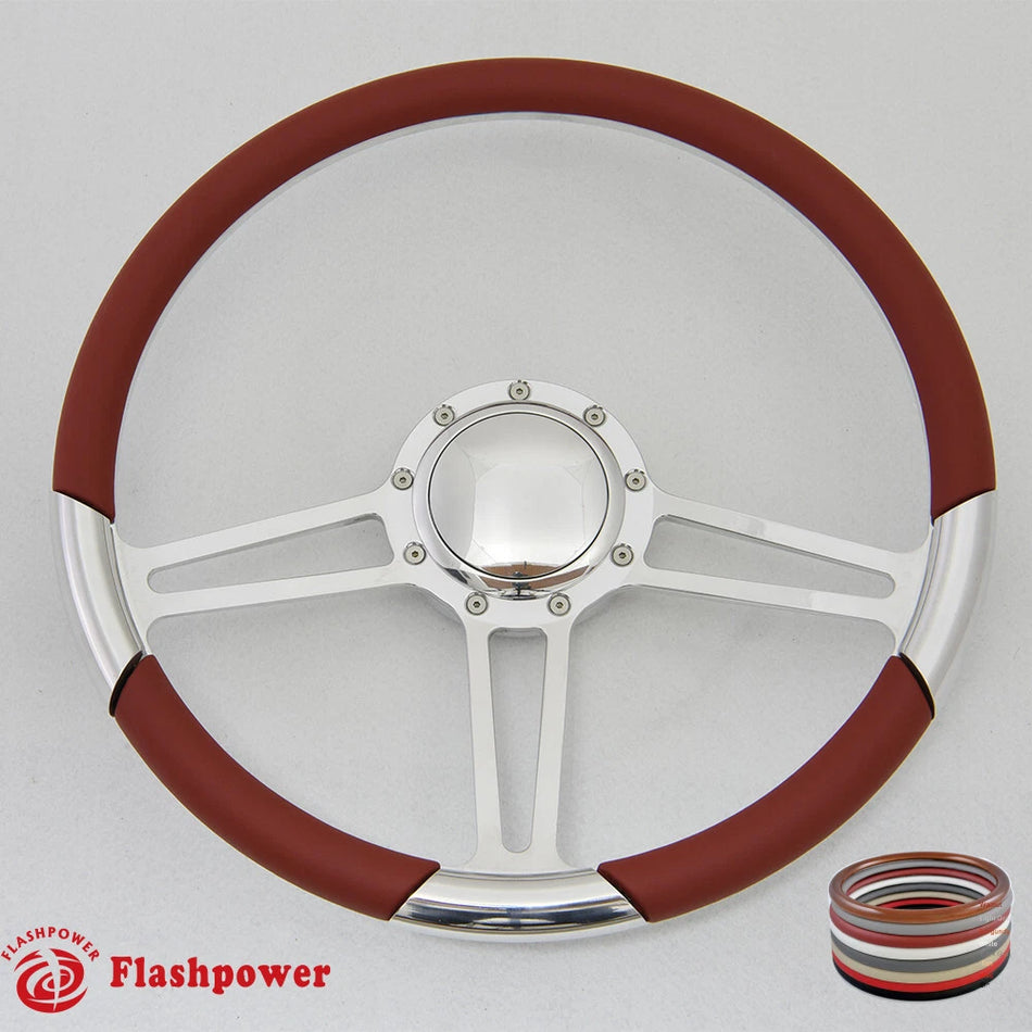 15.5'' Polished Billet Steering Wheel Black Full Wrap Firebird Chevy