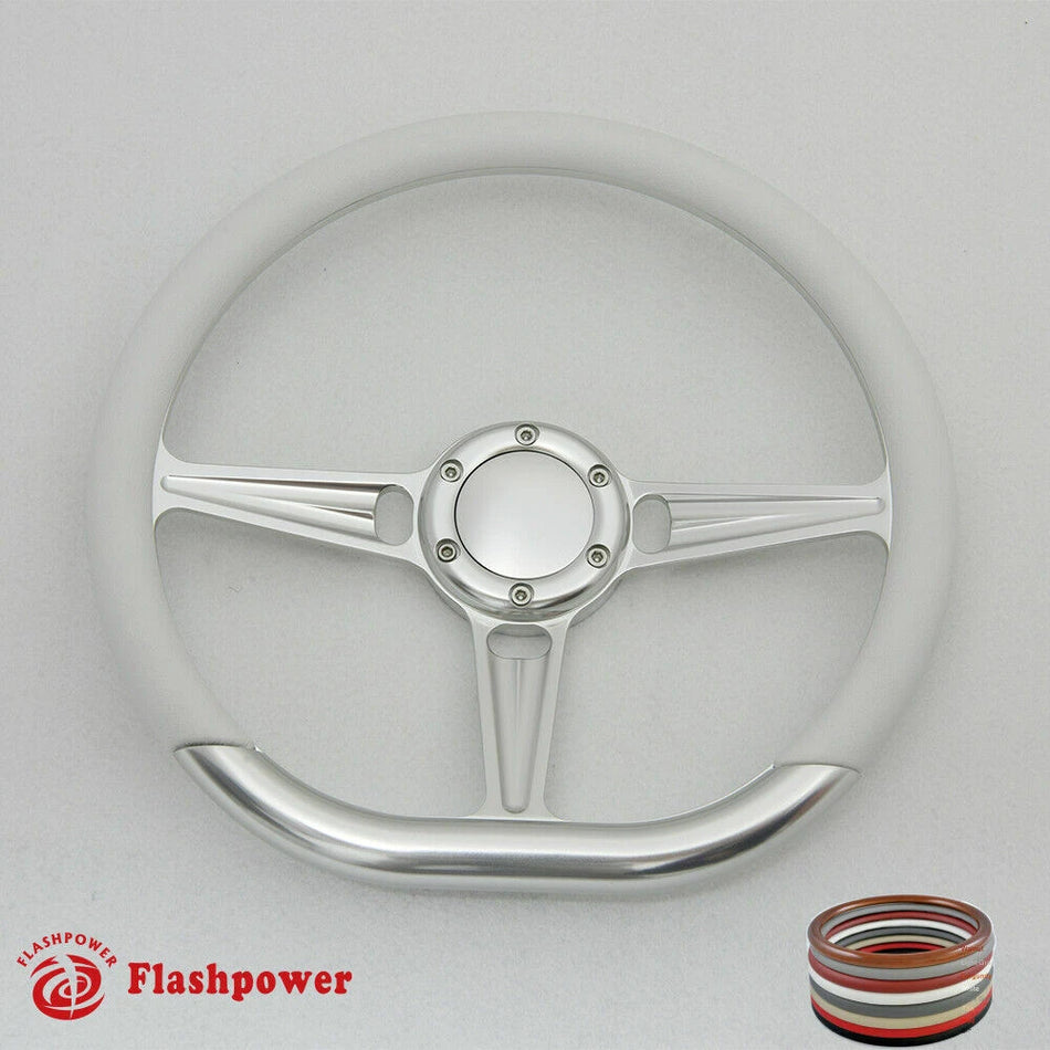 14'' D Type Billet Steering Wheel Half Wrap Muscle Car GMC W/Horn Button