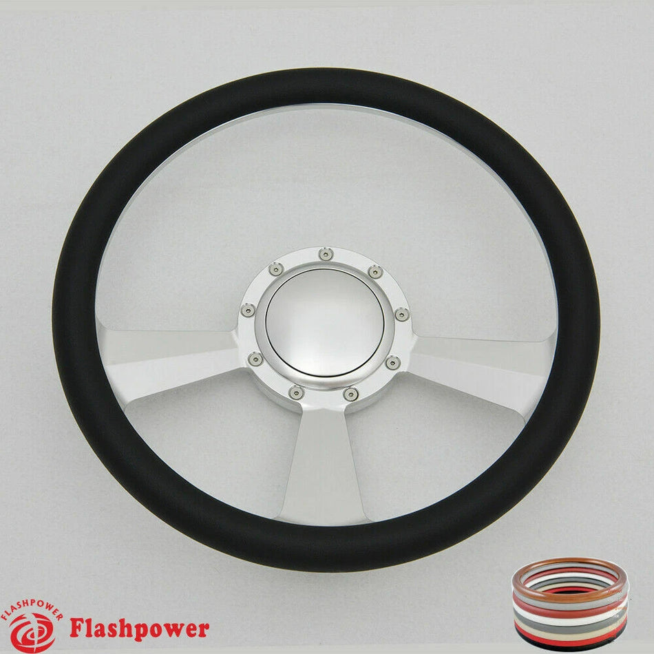 14'' Billet Steering Wheel Black Half Wrap Ford Chevelle Impala W/Horn