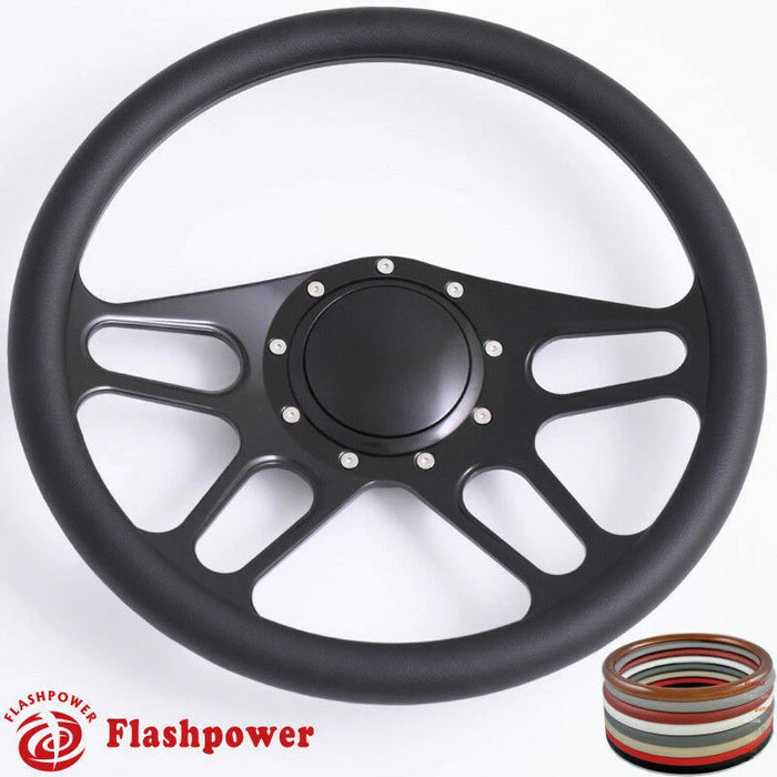 14'' Billet 9-Bolt Trickster Lenkräder, halb ummantelt, GM Fury, Belvedere, GTO mit Hupenknopf, Schwarz