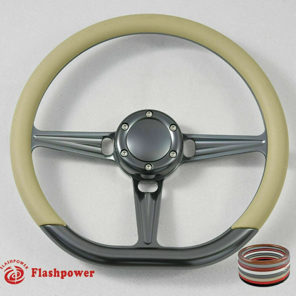 14'' Gun Metal Billet Steering Wheel Caprice S10 Chevy GMC W/Horn
