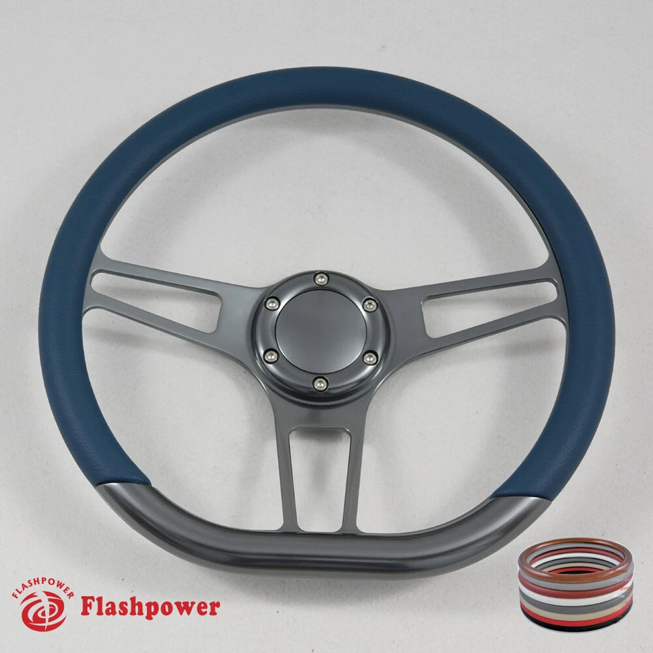 14'' Gun Metal Billet Steering Wheel Caprice S10 Chevy Blazer W/Horn