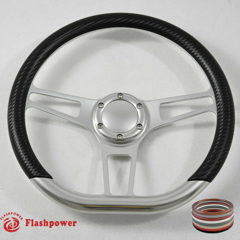 14'' D Type Billet Steering Wheel Half Wrap Muscle Car GMC W/Horn Button