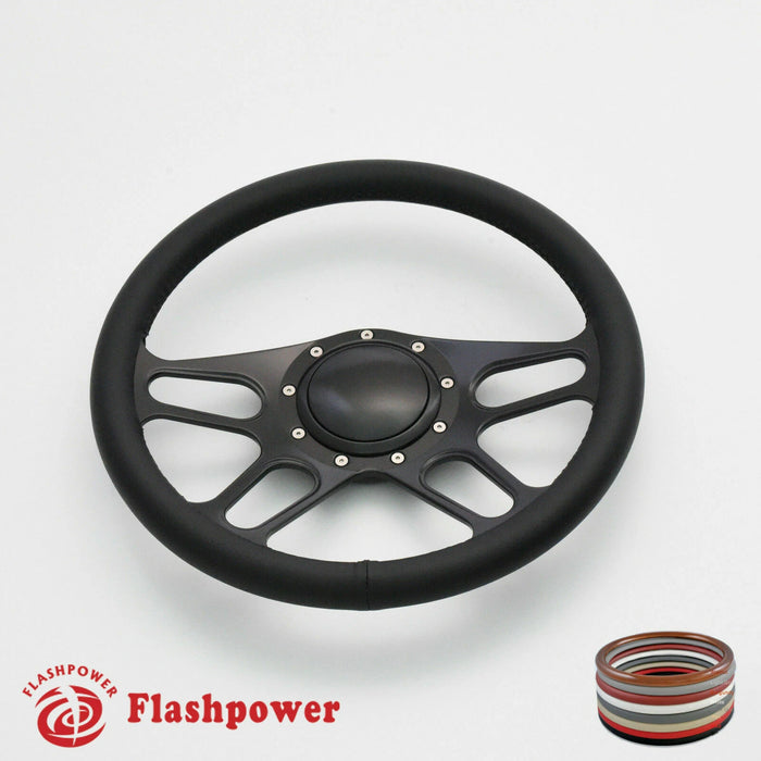 14'' Billet 9-Bolt Trickster Lenkräder Vollbezug Bronco F150 Mercury Capri Lincoln mit Hupe Schwarz