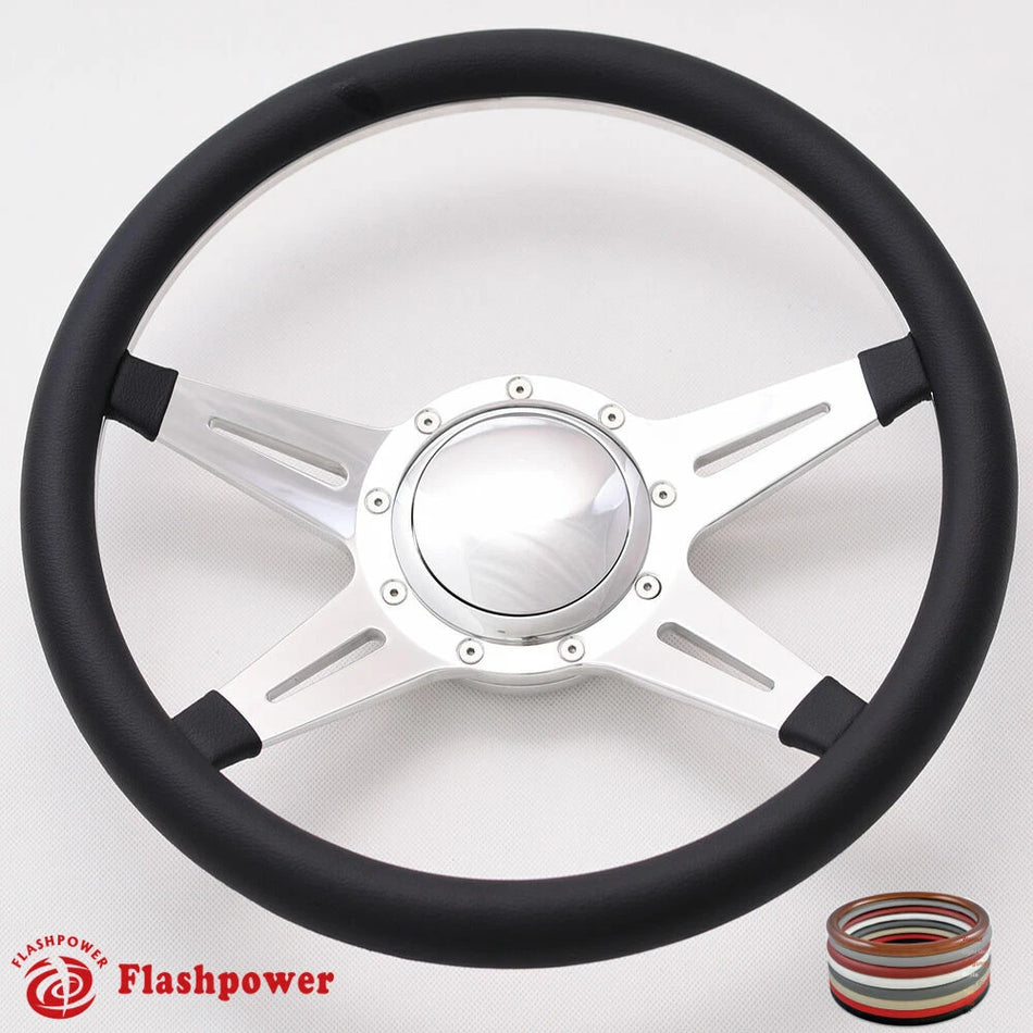14'' Billet Steering Wheels Half Wrap Bronco F150 Mercury Capri Lincoln w/ Horn
