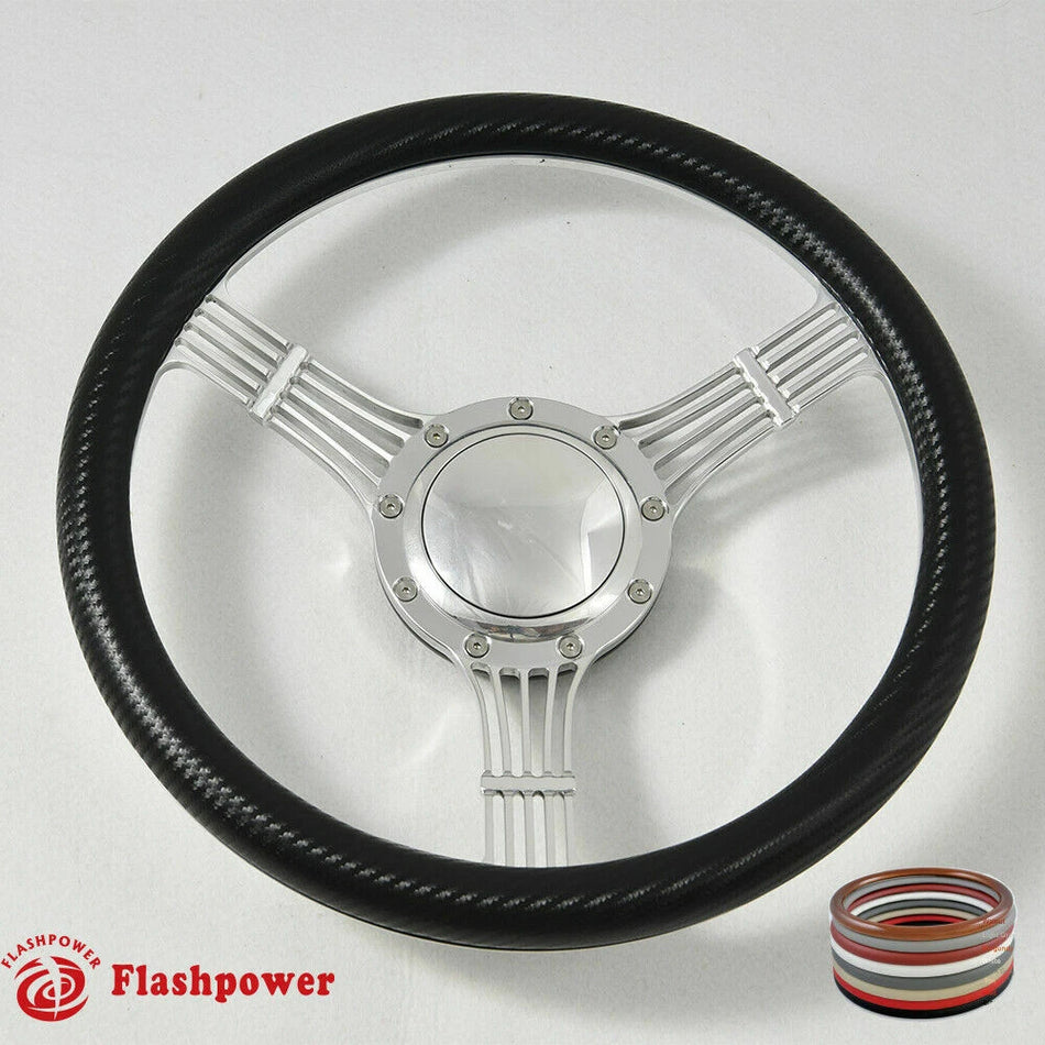 15.5'' Billet Steering Wheels Banjo Half Wrap Restoration Chevy Ford Mopar