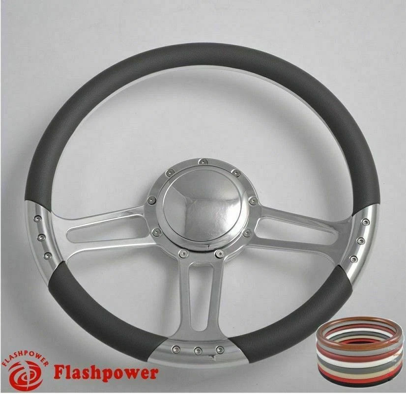 14'' Satin Billet Steering Wheel Carbon Vinyl Full Wrap Blazer Chevy C10 W/Horn