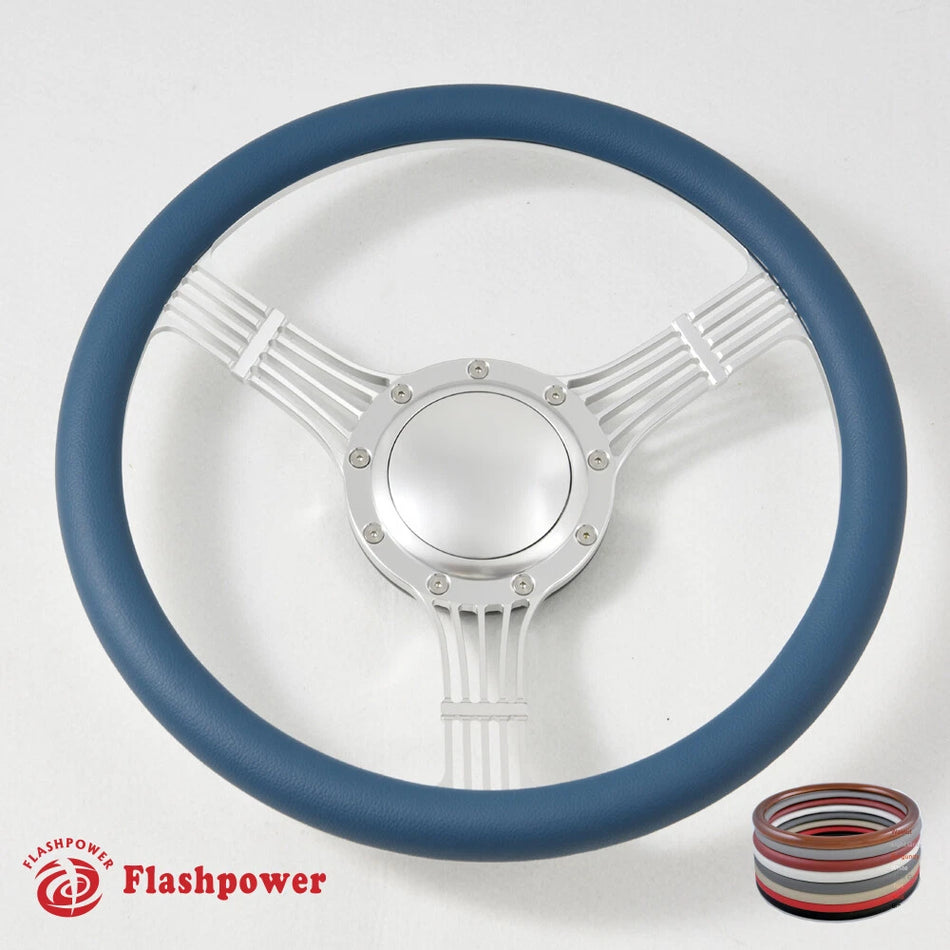 15.5'' Flashpower Satin Banjo Steering Wheels Half Wrap Restoration Chevy