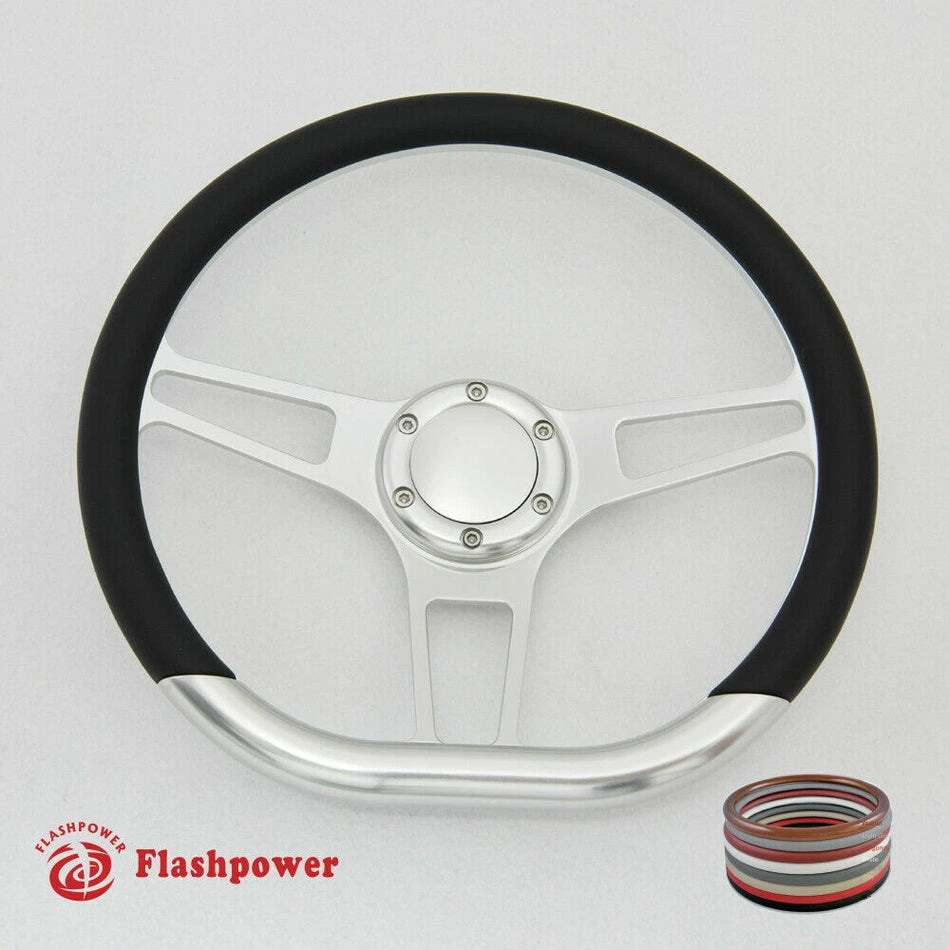14'' D Type Billet Steering Wheel Half Wrap Muscle Car GMC W/Horn Button