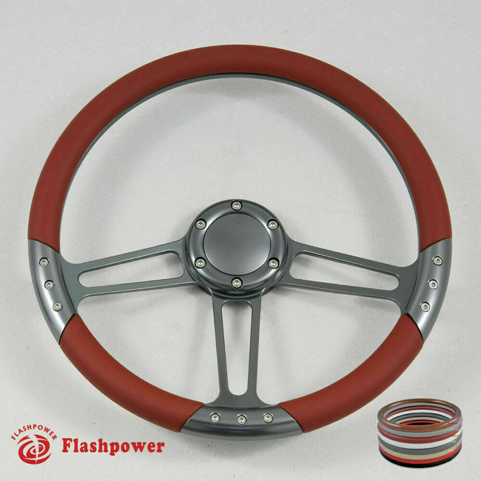 14'' Gun Metal Billet Steering Wheel Half Wrap GM Impala C10 W/Horn