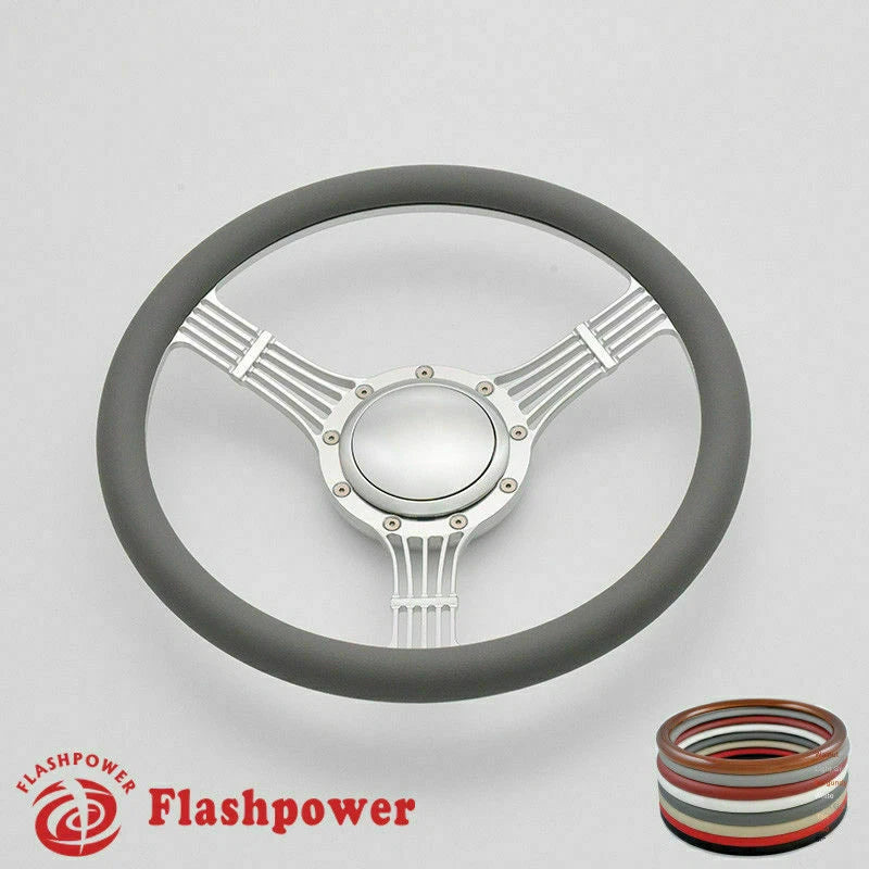 15.5'' Flashpower Satin Banjo Steering Wheels Half Wrap Restoration Chevy