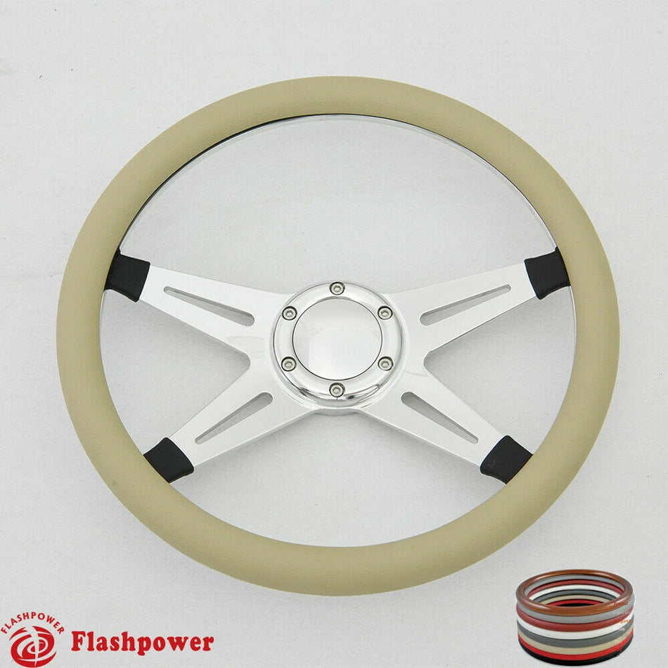 14'' Billet Steering Wheel Full Wrap Ford GM GTO Impala Chevy W/Horn