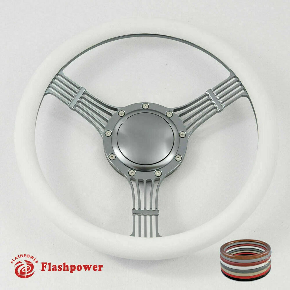 14'' Gun Metal Billet Steering Wheel Ranger GM Chevy Impala W/Horn