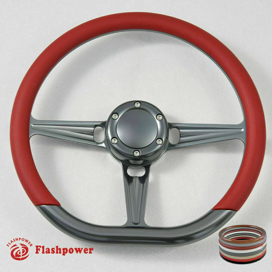 14'' Gun Metal Billet Steering Wheel Caprice S10 Chevy GMC W/Horn